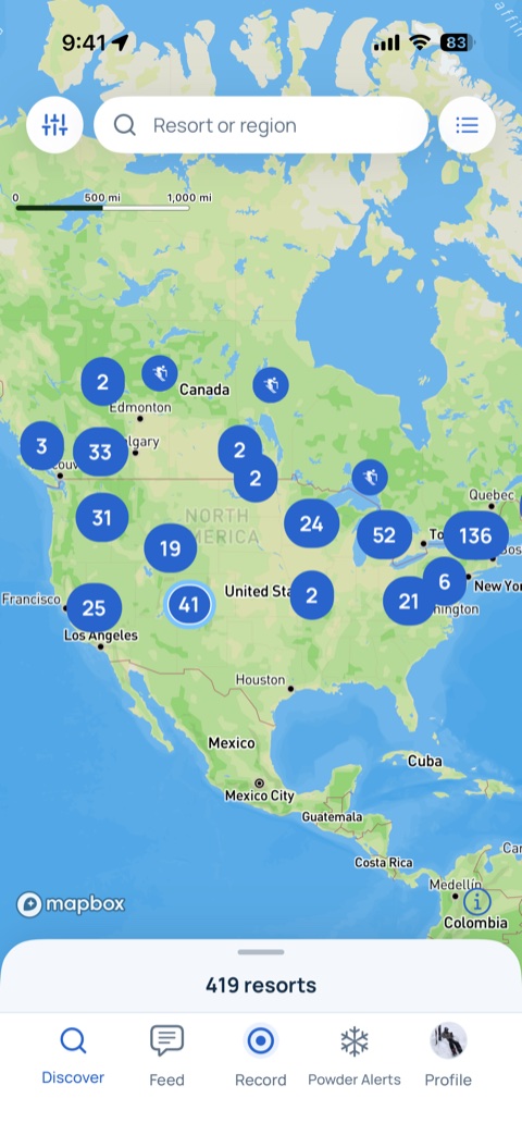 Snowpack resort discovery map